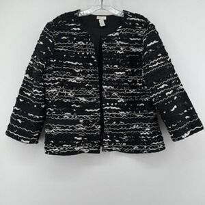 Chico's‎ Black White Beaded Open Front Jacket Blazer Career Casual Size 2
